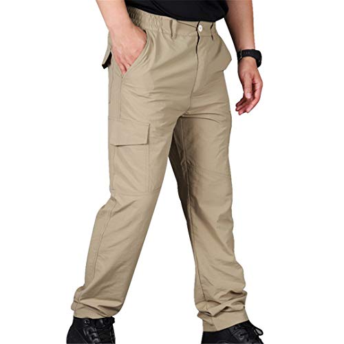 Sanykongy Pantalones de combate en general de múltiples bolsillos para hombres Pantalones de carga verde militar, caqui, XL