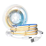 5V USB COB LED Streifen Warmweiß 3000K,2M/640LEDs Dimmbar LED Strip Lights mit Dimmer,CRI90+,Flexibel Lichtstreifen für TV Hintergrundbeleuchtung,Spiegel, Schrank,Kleiderschrank,Zuhause DIY Dekoration