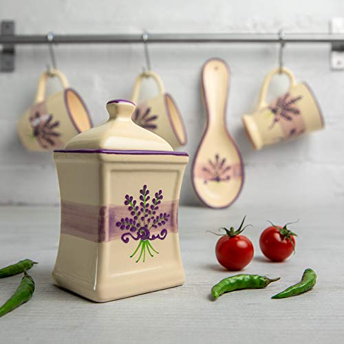 City to Cottage Handmade Small 5.3oz/150ml Ceramic Kitchen Herb, Spice, Storage Jar with Lid, Pottery Canister, Housewarming Gift (Cream Lavender Floral)