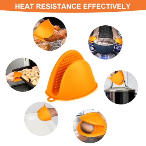 AUAUY 1 Paar Silikon Ofenhandschuhe Verdicken, Mini-Ofenhandschuh Anti-Rutsch Hitzebeständige Silikon Topflappen, Mini Ofen Mitts, wasserdichte Topfhandschuhe zum Backen Kochen BBQ Grillen (Orange)
