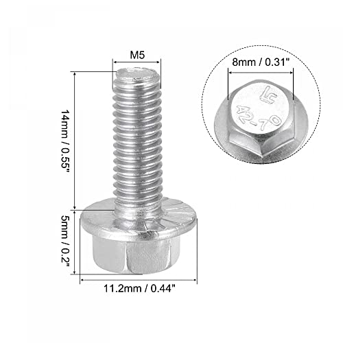 Image of uxcell M5x14mm Hex Serrated Flange Bolts Screws Metric Thread 304 Stainless Steel 25pcs