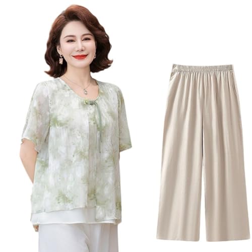 Conjunto de dos piezas con blusa de gasa de manga corta para mujer