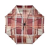 Loancwa Pequeño paraguas de viaje con patrón de cuadros rojos más fuerte, resistente al viento, paraguas plegable con marco de fibra de vidrio para lluvia y sol, apertura y cierre automático
