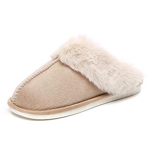 Altxic Chaussons chauds et confortables en micro daim avec doublure en fausse fourrure pour femme, kaki, 37/38 EU Cover