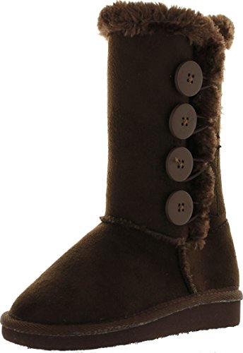 Forever Link Girls Aling-33K Faux Suede Buckle Comfort Mid Calf with Lined Faux Fur