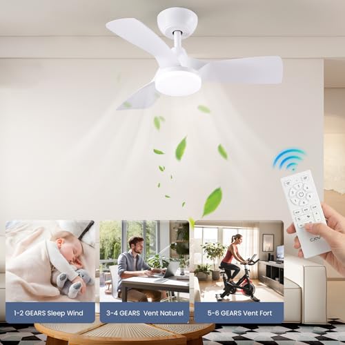 Ventilateur de plafond blanc 81 cm CJOY avec éclairage LED et télécommande