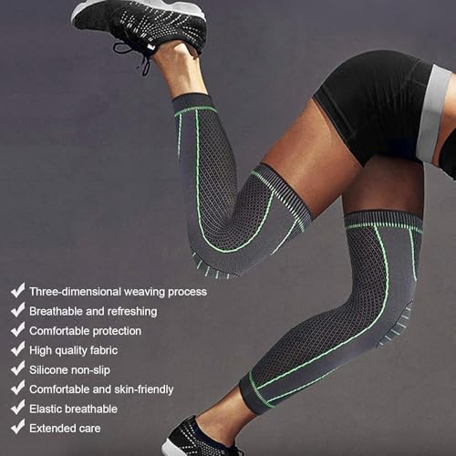 Image of 3D Fitness Compression Long Knee Brace and Nylon Anti Slip Calf Support Sleeve for men and women Knee Support Pain Relief Socks For Full Leg Knee Support (Pack of 2, Green, M)