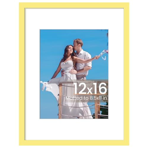 Image of upsimples 12x16 Picture Frame, Display Pictures 8.5x11 with Mat or 12 x 16 Without, Wall Hanging Poster Frames, Yellow, 1 Pack