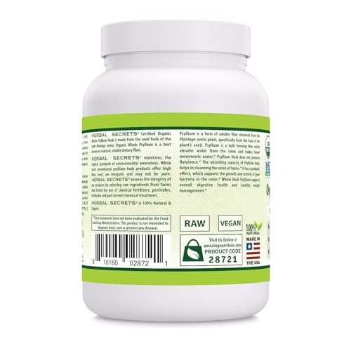 Herbal Secrets Whole Psyllium Husk Powder Supplement | 5 Grams per Serving | Non-GMO | Gluten-Free | Made in USA (16 Oz, Pack of 1)