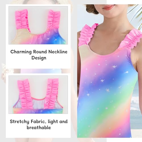 Image of XiaoMoSha Girls One Piece Swimsuit Ruffled Straps Bathing Suits Summer Swim Suit Quick Dry Beach Swimwear for Kids 3-10 Years