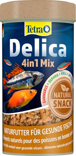 Tetra Delica Mix - Cibo naturale Mix di 4 diversi animali da pasto (cladoceri, Artemia, krill, gambero d'acqua dolce), snack naturali per pesci ornamentali, barattolo da 250 ml