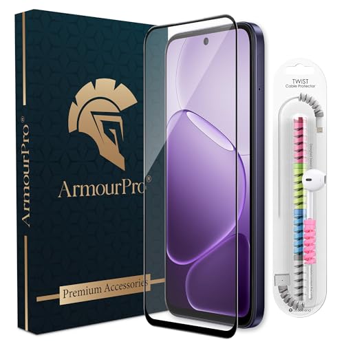 Image of ArmourPro Military-Grade Tempered Glass for Oppo K14-9H Anti Scratch, Edge-to-Edge Coverage, HD Clarity, Smooth Touch, Case Friendly, Easy Installation Kit with Cable Protector