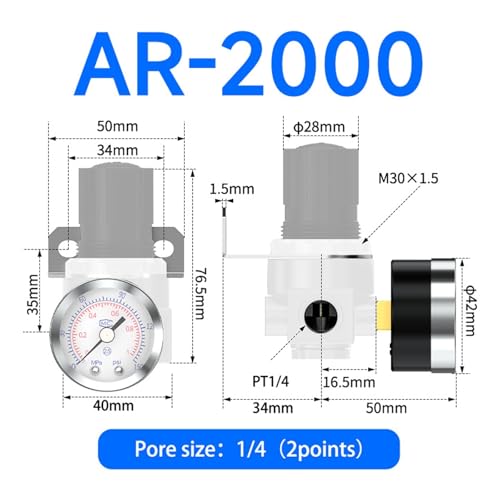 Régulateur de pression pneumatique AR2000 1/4" blanc pour compresseur - 3