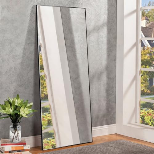 Image of VENETIAN IMAGE Full-Length Dressing Mirror, Floor or Wall Mounted, Metal Frame for Modern Interiors (Black, 160 x 40 CM)