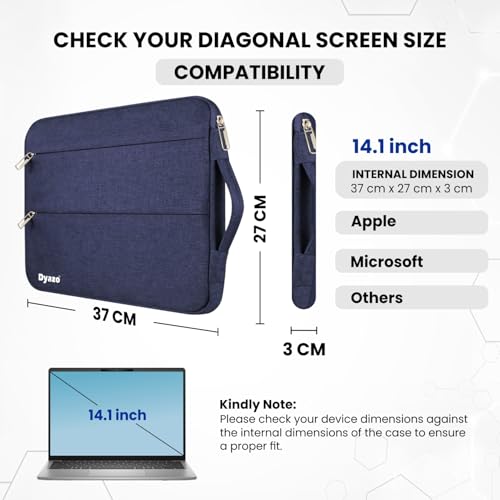 Image of Dyazo 14.1 Inch Laptop Sleeve Case with Handle & Two Front Pockets | Protective Notebook Cover Compatible for MacBook, Lenovo, HP, Dell, Asus, Acer & Other 14 inch Laptop & Notebooks (Blue)