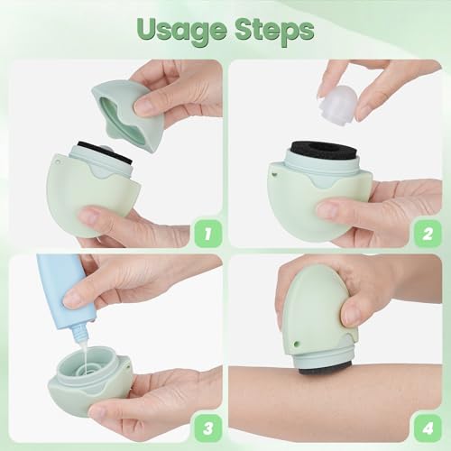 FruaSio Sunscreen Application for Kids with Roller Ball & Sponge, Detachable Floral Lanyard, Refillable Travel Size Stick Applicator,Lotion Applicator, Portable Mess-Free(Green)