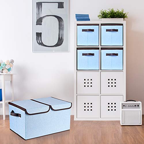 Larger Storage Cubes [4-Pack] Senbowe 33 Quart Linen Fabric Foldable Collapsible Storage Cube Bin Organizer Basket with Lid, Handles, Removable Divider For Home, Nursery, Closet - (16.5 x 11.8 x 9.8”)