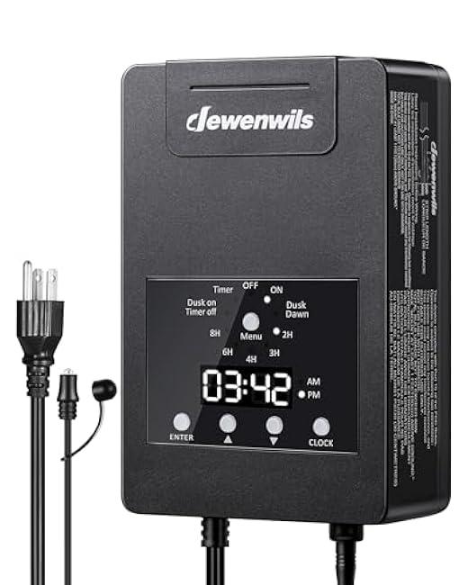 DEWENWILS 120W Low Voltage Transformer with Photocell Sensor & Timer, 120V AC to 12V DC, Weatherproof Landscape Lighting Transformer for Spotlights, Garden Lights, Steplight, Billboard¡