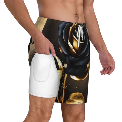 Short de bain fleurs noires et dorées idéal pour le surf