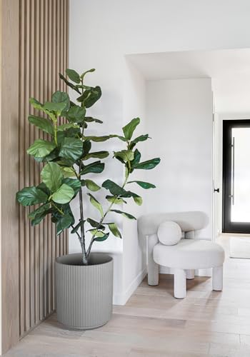 Image of Veradek Mason Series Demi Planter - Large Round Planter for Indoor or Outdoor Patio /Balcony | Made from Plastic & Concrete with Drainage Holes | Modern Decor for Flowers, Trees, Tall Plants