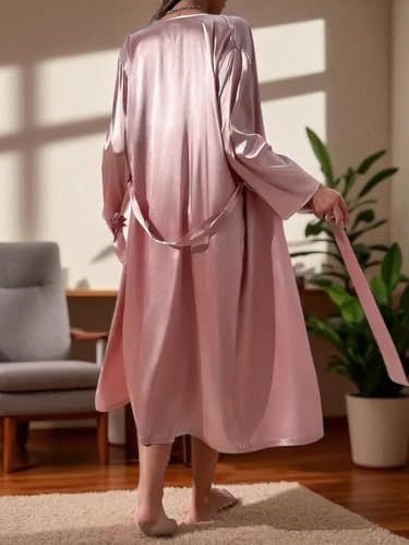 Image of Embrace Silky Robe Set Pink Bathrobe For Women's Ultra-Soft & Lightweight After Bath Spa Bathrobe | Highly Absorbent