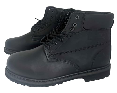 Men's Work Boots Black Leather 6