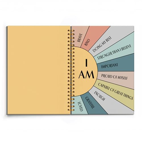 女性用ジャーナリングノート、感動的な引用句-I am Kind Smart Brave Positive Boho Rainbow Notebook - A5スパイラルジャーナルノート オフィス用品 教師への学校ギフト 誕生日/クリスマス(レインボー)