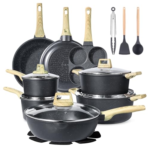 GiPP 22-teiliges Keramik Töpfe und Pfannen Set Antihaft – Antihaft Kochgeschirr Set, Ungiftiges Gesundes Küchenkochset, Spülmaschinenfest, PFAS PTFE PFOA PFOS Frei (Grau, 22 Teile)