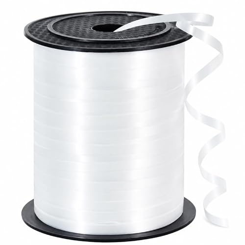 White Curling Ribbon 250 Yards 5mm Gift Wrapping Ribbon for Balloons, Presents & DIY Crafts, Durable Balloon Ribbon for Wedding, Birthday Party Decorations & Gift Packaging