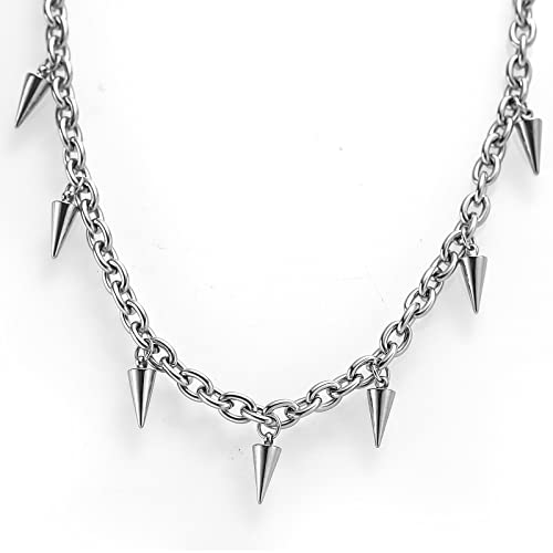 Stainless Steel Chain Necklace with 7pcs Spikes Punk Rock Goth Y2K Jewelry Choker for Women Men2
