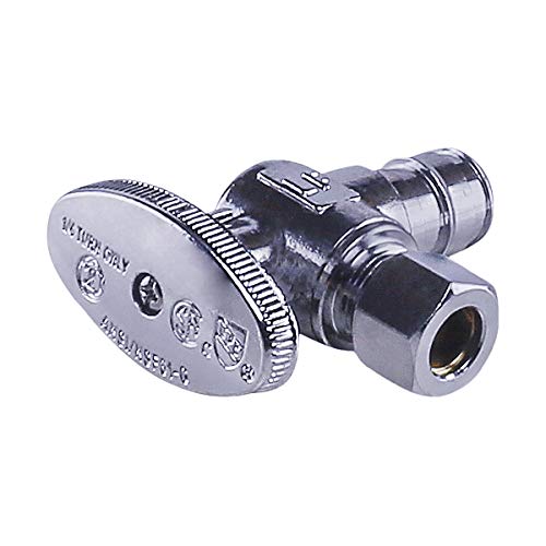 Image of Midline Valve G-81512QS-OM-5 Water Supply Stop Valve with Quarter Turn Wheel; Angle Shut-off for Toilet, Sink, Dishwasher; 1 /2'' PEX A x 3 /8'' Compression; Chrome Plated Brass (5 PK)