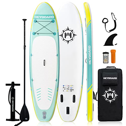 Heyboard Inflatable Stand Up Paddle Board 10'6"×32"×6" Standup Paddleboard With Premium Sup Accessories & Backpack, Non-Slip Deck, Waterproof Bag, Leash, Paddle, Hand Pump Mint Green #TOP11