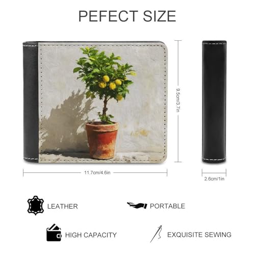 Lemon Tree in A Tall Pot Soft PU Leather Bifold Wallet, Coin Purse Credit Pass Case, Durable Card-Holder Slim Billfold for Men Woman Money Storage2