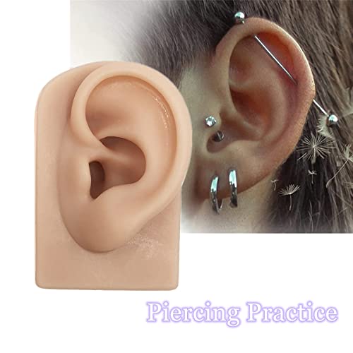 2 pcs Soft Silicone Ear Model, Left and Right Flexible Fake Ear for Piercing Practice, Realistic Ear Mold for Jewelry Display Acupuncture Mannequin Learning (Light Brown)