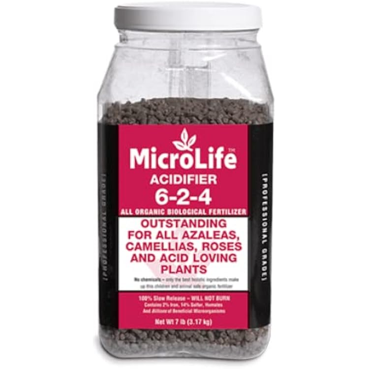 MicroLife Acidifier 6-2-4 Professional Grade Granular Organic Fertilizer for Acid Loving Plants Roses Blueberries Azaleas Camellias, 7 LBS