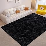 FinRèc Soft Black Area Rugs for Bedroom Living Room, 4x6 Feet Modern Indoor Fluffy Shaggy Rug, Non-Slip Fuzzy Furry Rug for Nursery Kids Room Dorm Room Home Decor, High Pile Plush Floor Carpet