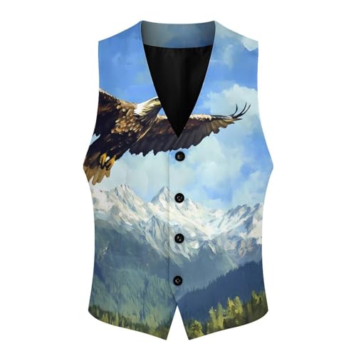 Eagle Soaring Above Mountains Men's Formal Suit Vest for Business Formal Or Casual Dress Waistcoat Wedding4