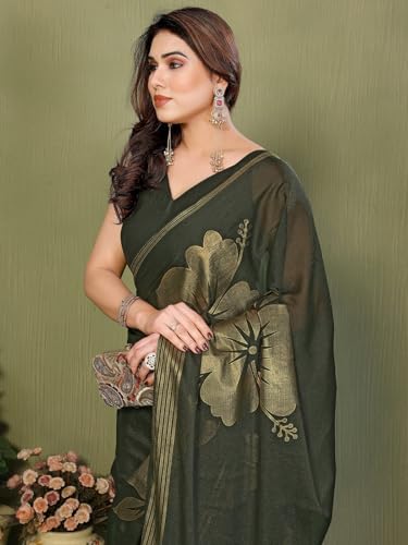 Image of Satrani Women's Shimmer Georgette Foil Printed Saree with Unstitched Blouse Piece