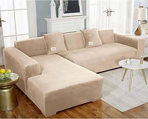 uyeoco Fundas Sofa Cheslong 1/2/3/4 plazas Terciopelo Funda de Sofa Chaise Longue Elástica Brazo Largo Derecho Izquierda Funda Cubre Sofá de Forma L Protector para Sofá (Color : E, Size : 235-300cm)