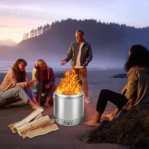 16.5" Smokeless Fire Pit with Air Switch, 304 Stainless Steel Wood Burning Fireplaces, Portable Outdoor Bonfire Pit for Camping, Bonfires