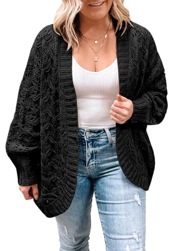 Eytino Womens Plus Size Crochet Cardigan Sweater Long Sleeve Hollow Out Open Front Cardigans Outwear(1X-5X)