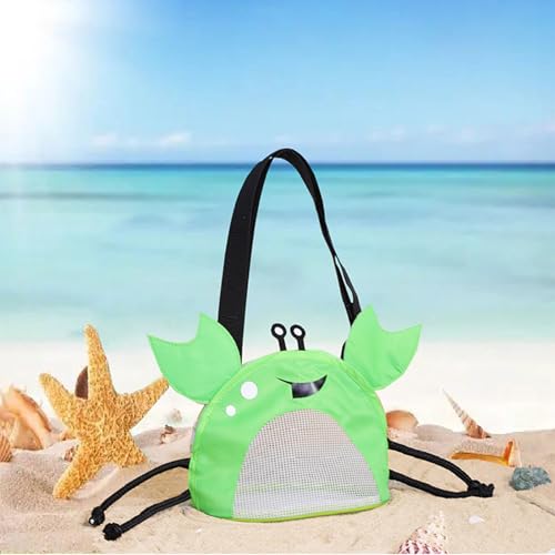 Image of Kids Mesh Beach Bag, Cute Crab-Shaped Seashell Collecting Bag with Adjustable Strap for Holding Shell Beach Toy