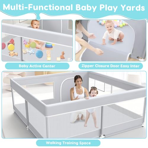 Baby Playpen, 50x50 Inch Baby Playard for Babies and Toddlers, Play Pens for Indoor & Outdoor, Sturdy Safety Play Yard with Soft Breathable Mesh, Anti-Fall, Grey - Image 6