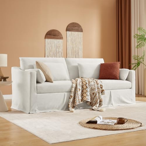 ONBRILL 84' Loveseat Sofa, Slipcovered Couch with Throw Pillows, 2-Seater Modern Sofa w/Sloped Arms...