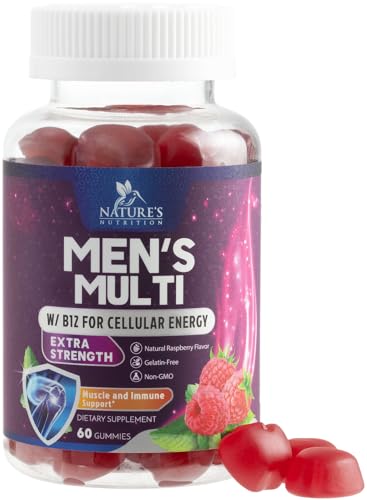 Nature's Nutrition Men's Multivitamin Gummies - Complete Daily with Vitamin D, B12, Zinc - Energy, Memory, Immune Support - 60 Count
