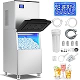 Ice Maker Commercial Ice Machine Large Capacity Stainless Steel 500 Lbs/24H Industrial Ice Machine, 350 Lbs Storage Commercial Ice Machines Free Standing, Cubes Ice Makers Commercial