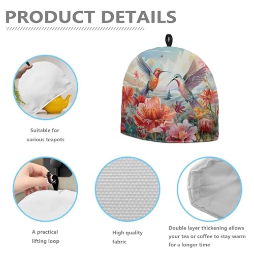 Image of Hummingbird Tea Cozy for Teapot Insulated Rose Hibiscus Tea Pot Cover Home Kitchen Decorative Tea Cosy for Teapot Dust Protector for Women