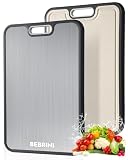 Stainless Steel Cutting Board for Kitchen, Non Toxic Double Sided Cutting Board, Food Grade Pure Stainless Steel & Wheat Straw PP, Meat & Vegetable Chopping Boards, Scratch Resistant, Large 16”×11”
