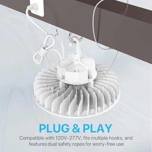 HYPERLITE UFO LED High Bay Lights: 150W High Bay LED Shop Light 21,000LM 5000K, 1-10V Dimmable UFO Lights with 110V Plug 5FT Cable, UL Listed High Bay LED Lights for Warehouse Garage Workshop by HYPERLITE - Image 4