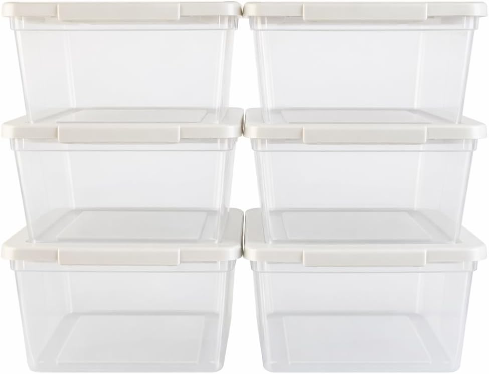Clear Plastic Storage Bins with Lids, 6 Pack, 2L Stackable Organizer Containers, Transparent, 18.5x16.3x9.7 cm, for Pantry, Fridge and Home
